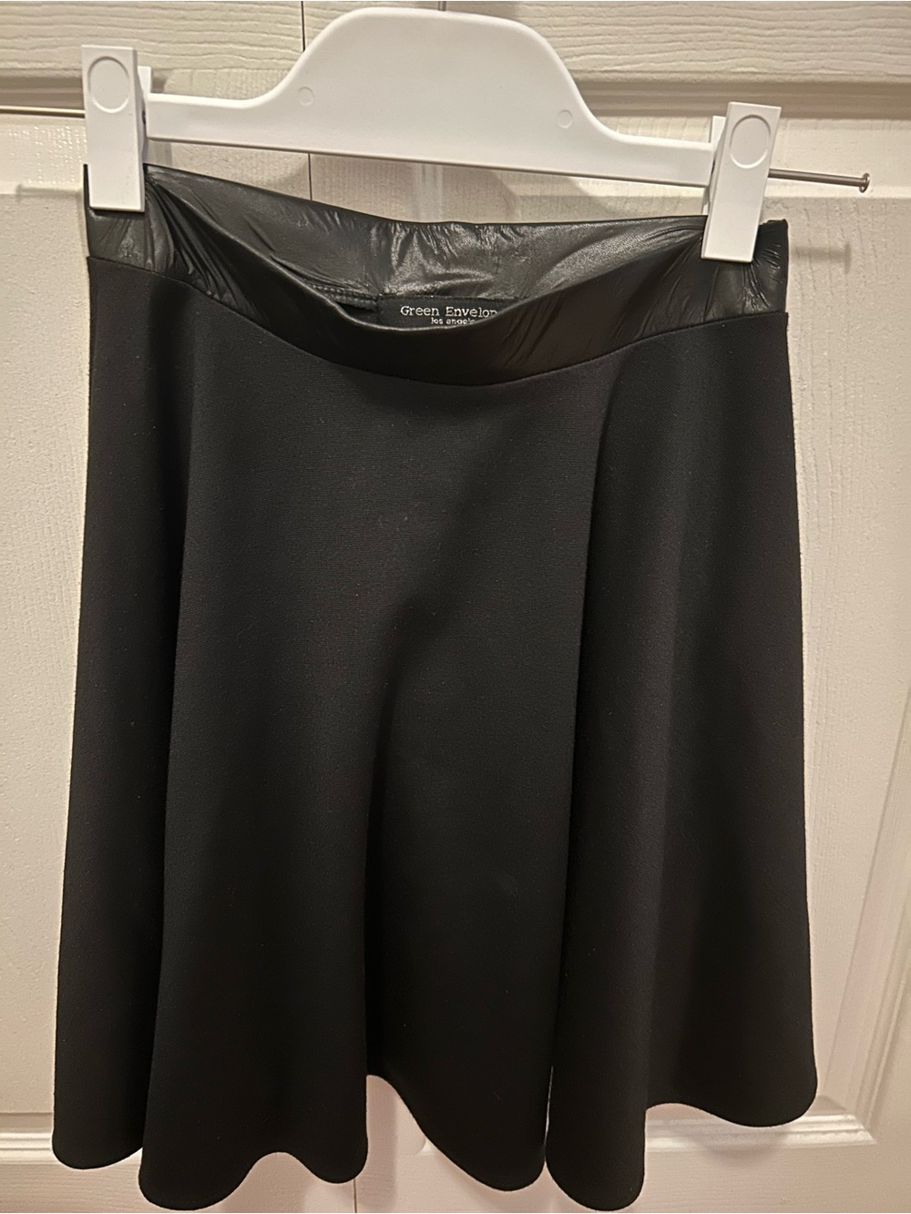 Green Envelope Black Circle Skirt with Faux Leather Waistband